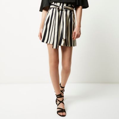 Black stripe wrap mini skirt